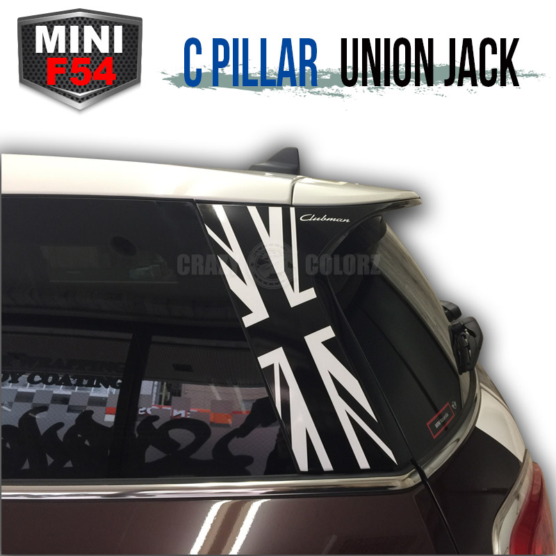 BMW MINI Cピラーユニオンジャック ミニ F54 クラブマン イギリス国旗 一枚物 印刷タイプ　グラフィック 専用 cooper clubman cpiller Union Jack ロゴ入り カスタム オート パーツ ドレスアップ DIY custom auto parts