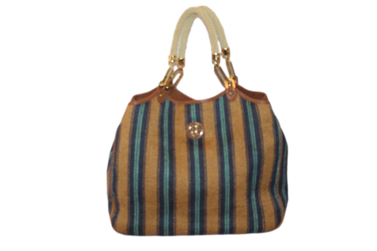 [中古]TORY BURCH トリーバーチ　ストライプ柄ハンドバッグ ベージュ
