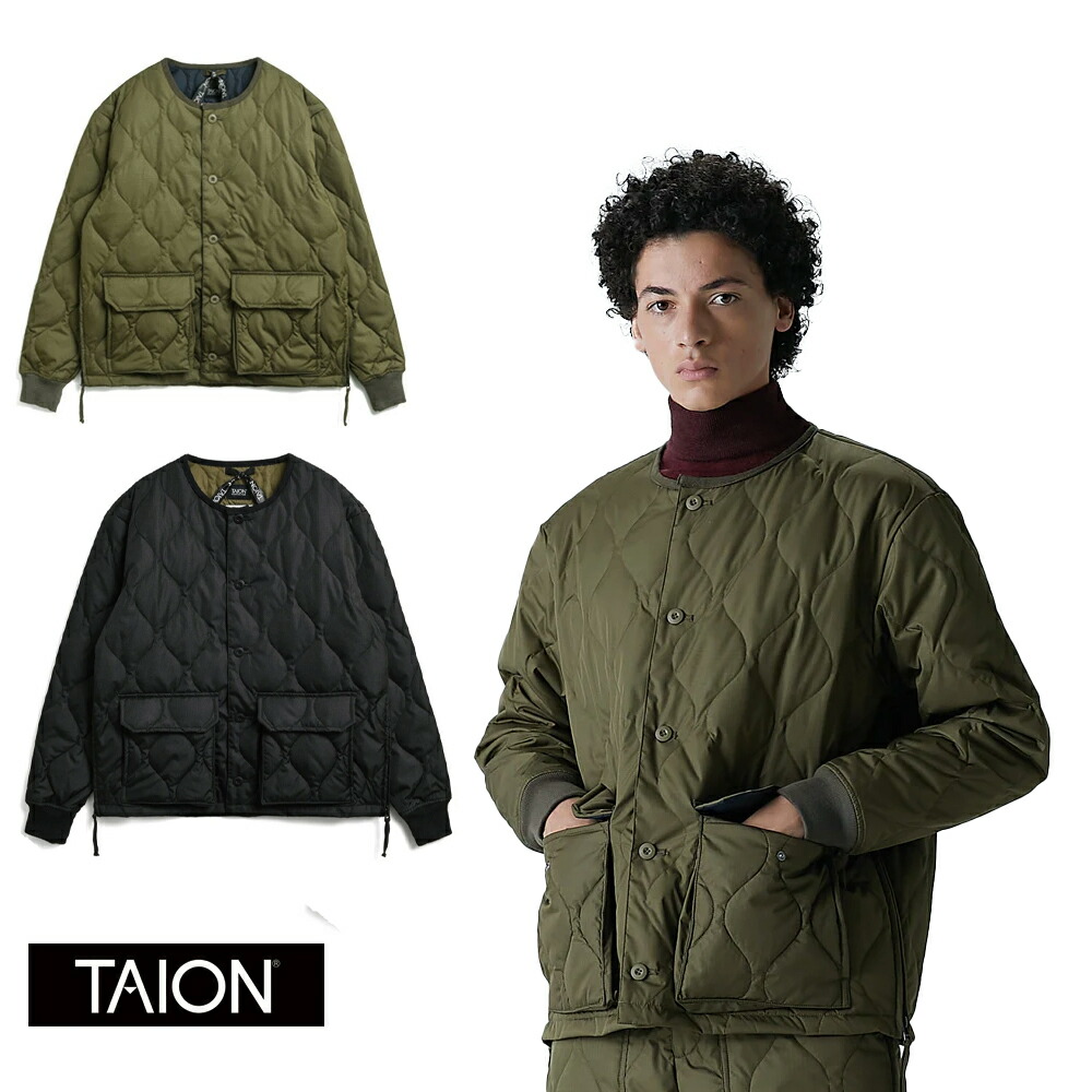 TAION タイオン正規品 UNISEX ミリタリー オーバーカーディガン ダウンジャケット キャンプ 軽量 防寒 パッカブル 収納袋付 TAION-104PML-1