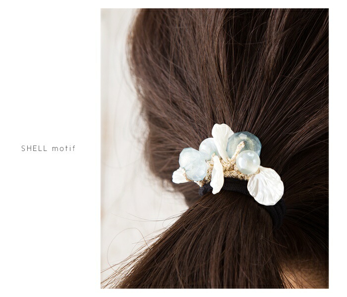 Cream Dot A Bracelet Hair Rubber Beads Shell Shellfish Summer