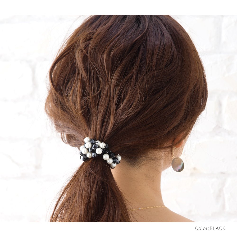 楽天市場 ゆうパケット送料無料 ヘアゴム パール ビーズ 多面カット ヘアアクセサリー カラーゴム シンプル 上品 カジュアル 大人 オフィス まとめ髪 ヘアアレンジ ベージュ ナチュラル ブラック ネイビー ピンク 春夏 レディース Cream Dot