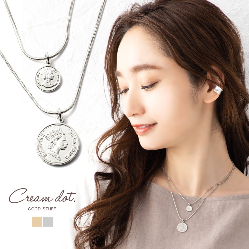 楽天市場 ゆうパケットok ネックレス コインネックレス レディース スネークチェーン リバーシブル 2連 二連 重ねづけ 重ね付け メタル 大人カジュアル きれいめ 上品 エレガント シンプル ゴールド シルバー Outlet Cream Dot