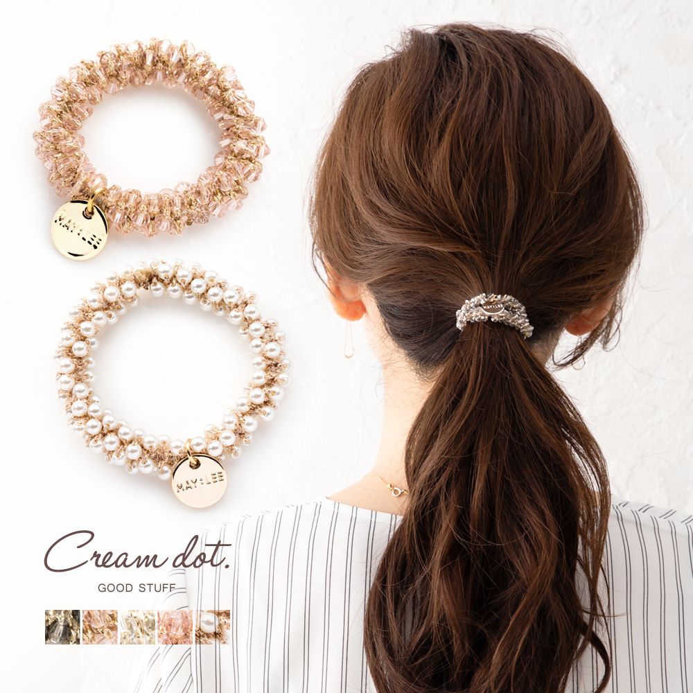 楽天市場 ゆうパケットok ヘアゴム 大人っぽい おしゃれ ヘアアクセサリー パール ビーズ ハンドメイド クリスタルビーズ 大人 上品 エレガント フェミニン グレー ベージュ クリア ピンク Cream Dot