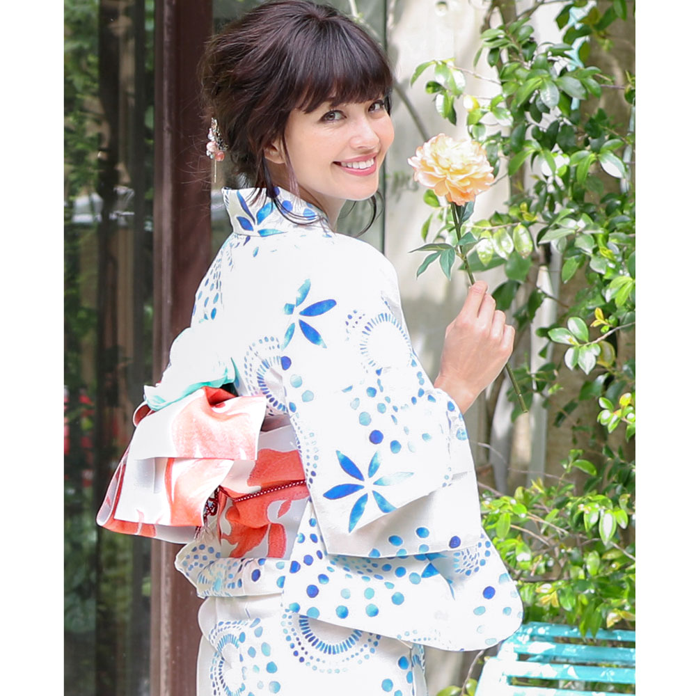 浴衣 セット 大きいサイズ レディース セット 結婚式 レトロ Rinaさん 浴衣セット 大人 しっとり 粋 白 花火柄 浴衣 帯 半幅帯 下駄 他 8点セット 水色 青 紺 赤 緑 ピンク オレンジ 金魚 金魚柄 花火 水玉 桜 大きいサイズ 白地 古典柄