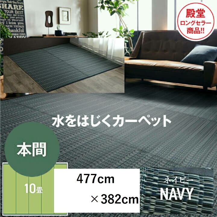 ネット限定カラー 洗える Ppカーペット アウトドア ペット ネイビー 水洗い可 丸洗い 清潔 洋室 和室 フローリングマット レジャーシート 野外 キャンプ 子供部屋 ポリプロピレン バルカン ジャパニーズモダン 軽い 丈夫 国産 はっ水 本間10畳 約477 3cm Ik