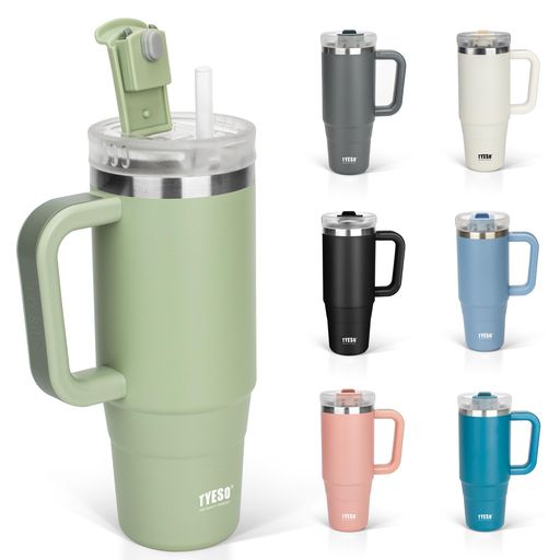 TYESOタンブラー1.2L水筒保冷ステンレスボトルウォーターボトルストロー取っ手付きジョッキアウトドア真空断熱二重構造広口大容量直飲女の子男の子1200mlミント