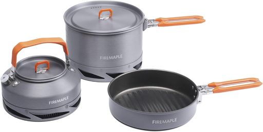 Fire-Mapleアウトドアクッカーセット3点セットアルミニウム製キャンプポットキャンプケトルフライパンヒートエクスチェンジャー搭載コンパクト折りたたみ式クッカーアウトドア鍋蓋付き…
