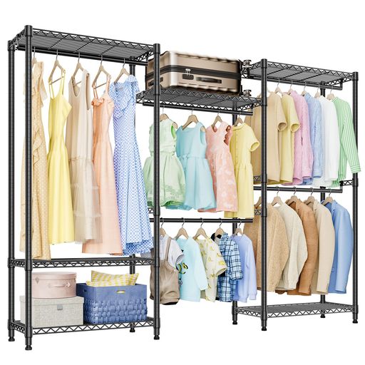 IZEUKハンガーラック3つの組み合わせ耐久性頑丈洋服ラックコートハンガー高さ伸縮パイプ棚付きワイヤーハンガー防錆金属製自立式クローゼットワードローコート掛け高耐荷重ハンガー5…