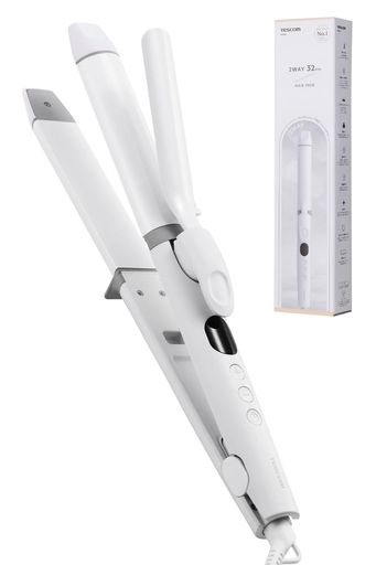テスコム(TESCOM)ヘアアイロンコテ32mmストレート/カール2wayナノセラミックコーティング120-200°C温度調整/ロック/メモリー海外対応自動OFF耐熱ポーチ付1.7mホワイトTW363A-W
