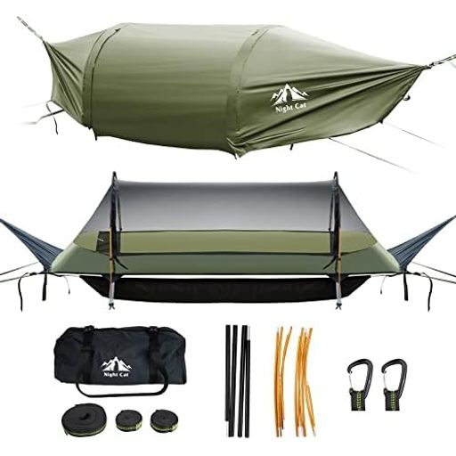 NightCatフラットレイハンモックテント蚊屋雨合羽フライシート納める間隔文字付き添い人1人用軽さ150kg221x71x48珊バックパッキングハイキングキャンプ用