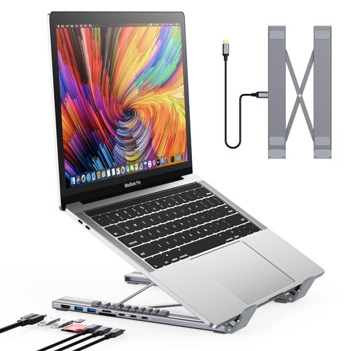 MukiyaUSB-Cハブ(8-in-1)USB3.0ハブ付きノートPCスタンドタブレットスタンド(4KHDMI、USB3.0x2、PD100W急速充電対応)5Gbps高速データ転送MacBook