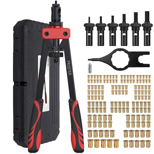 Prosterハンドリベッターセット両手式M3/M4/M5/M6/M8/M10などに相応う150pcsリベット中毒者嘱するリベットナッターセット(赤)