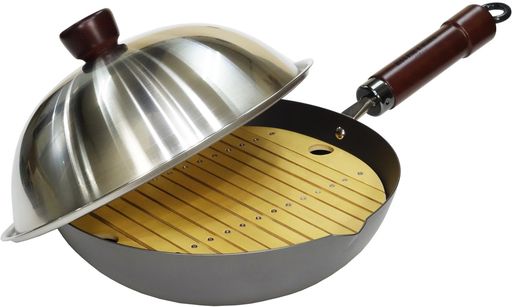 リバーライト極鉄蒸し鍋セット26cm(炒め鍋26cm/ステンレスドーム/竹製蒸し台)窒化鉄窒化加工IH対応サビにくい日本製K1426D