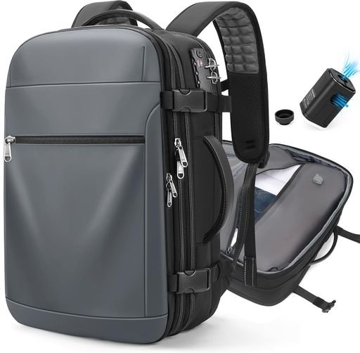 バキュームバックパック旅行用、60L圧縮バッグ内蔵拡張可能バックパック、TSAロック/ノートパソコン用コンパートメント(17インチ対応)、耐水圧縮バッグ付き、リュックキャリーフライト\u0026…