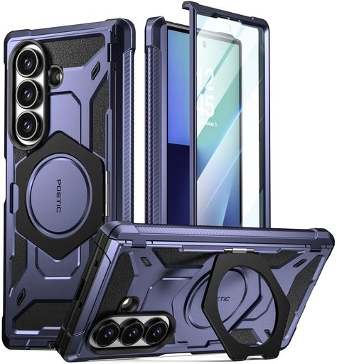 POETICSpartanSamsungGalaxyZFold7容れもの[蝶つがい保護すること][磁石輪っか調節する能力のある照明ランプ][映写幕プロテクター内蔵][MagSafe相応う]盛りだくさん上半身牢固たるスマホケースミッドナイトブルー