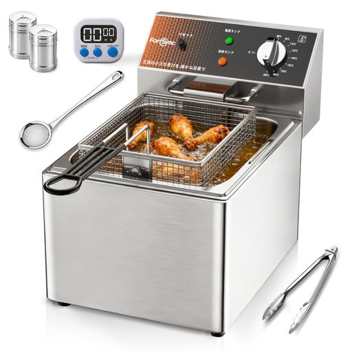 フライヤー 業務用 12L タイマー付属 大容量 卓上フライヤー 80-200°C温度調節 ステンレス 電気フライヤー 省エネ 家庭用 揚げ物用 お手入れ簡単 日本語の説明書付き (100/110V)|クリエイトラボ
