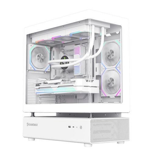 GAMEMAXミッドタワーゲーミングPCケースパノラミック曲面ガラスフロント搭載ATX/M-ATX/ITX対応7スロット拡張最大415mmGPU対応ARGBファン6基搭載RMT-APコントローラー&リモコン付き(N80WH)