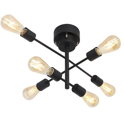 szbritelightシーリングライト6灯シャンデリアE26ペンダントライト天井照明回転可能スポットライトLED照明器具【電球別売】鉄製レトロ北欧おしゃれダイニングLED電球対応工事不要(黒)