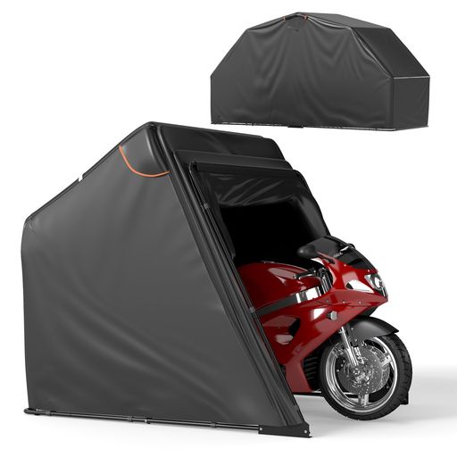 COVERONICS バイクガレージ バイクシェルター 自転車置き場 屋外 サイクルハウス サイクルポート 自転車小屋 バイク収納 防水防風防塵遮熱(ブラック 幅137x奥行345x高さ190cm)｜クリエイトラボ