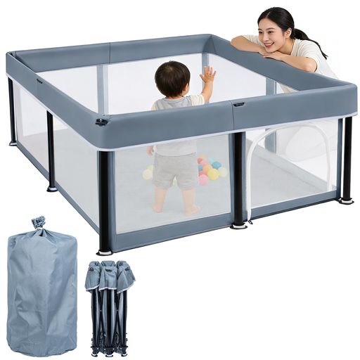 BQKOZFINベビーサークル180x180x65cmコンパクト折りたたみ可能扉付き大型babyplaypenプレイヤード滑り止め吸盤メッシュタイプ洗濯可能子供ペットが利用可能収納バッグ付き室内外対応子供