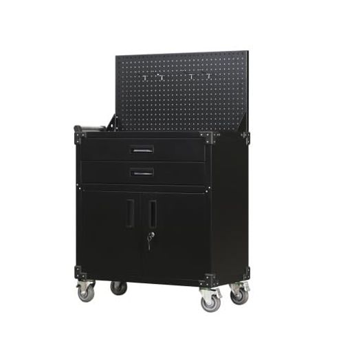 BTMツールキャビネットツールカート工具カート可動棚付きロールキャビネットスチールローラーキャビネットハンドル耐荷重150KG幅82*奥行き43*高113フック付DIY2段引き出し有孔ボード付き鍵