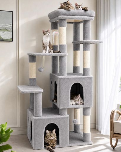 Globlazer キャットタワー 据え置き シニア 猫タワー 大型猫用 猫タワー 多頭飼い 大型 多機能 登りやすい 2ねこハウス 7天然麻紐爪とぎポール ぬいぐるみクッション展望台 猫 ベッド ハンギ…|クリエイトラボ