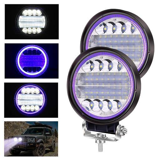 AolingLED作業灯12V24Vブルーイカリング付きワークライト補助灯デイライト機能コンボビームバックランプフロードフォグライト補助ライト汎用車外灯夜釣り漁業照明農業機械建築照明2個セ…