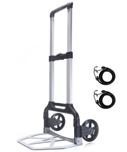 キャリーカート大型タイヤ静音台車運搬キャリー耐荷重150KG多用途カート組み立て不要折りたたみコンパクトキャンプアウトドア引っ越し災害時買い物旅行固定ロープ2本付き(ブラック)