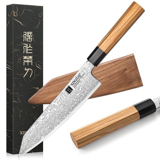 XINZUO21.5珊シリアの首都鋼料理人九寸五分-専門的まかない方シリアの首都牛刀教養まかない方、肉、蔬菜、果物-オリーブ白木+バッファローホーンハンドル-差し上げ物ボックス席付