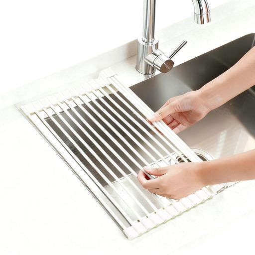 水切りラックシンク上食器水切り折り畳みカゴ抗菌耐熱コンパクト錆びないシリコンシンク省スペースプレートワイド乾燥(ホワイトM)