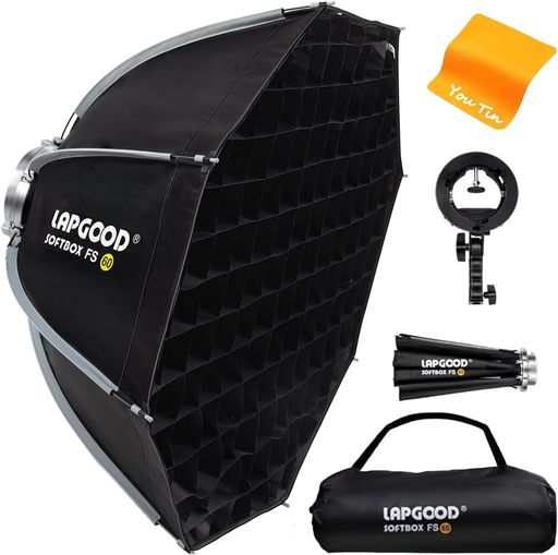 LAPGOOD ソフトボックス 60cm、ハニカムグリッド付きクイックリリース折りたたみ式、Sタイプフラッシュブラケット、Bowensマウント、ブラック、反射布製、スタジオ写真ビデオフラッシュ用&hellip;｜クリエイトラボ 6,693円