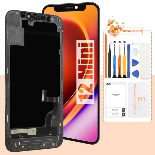 (Incell)液晶パネルForiPhone12mini画面交換修理用タッチパネルセット5.4インチ液晶パネルガラススクリーン修理パーツデジタイザ修理工具セット付き+保護フィルム+防水シール付き