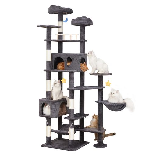 Meecalキャットタワー大型猫用猫タワー多頭飼い雲型い猫ベッド猫ハウス広いハンモック天然サイザル麻爪研ぎポール見晴らし台ぬいぐるみキャットタワー人気おもちゃ可愛据え置き転倒防…