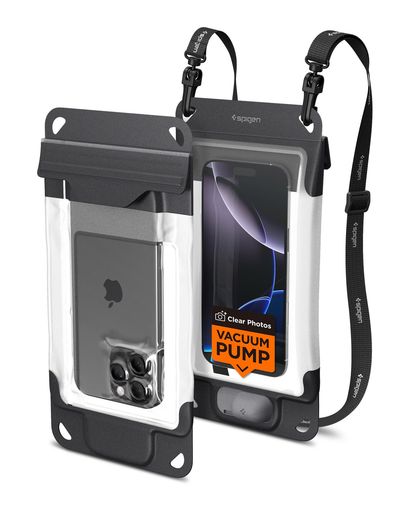 Spigen【真空ポンプ付き/最大8.3インチ対応】スマホ防水ケースIP68最高等級完全防水ポーチ首掛け顔認証iPhonePixelXperiaGalaxyに対応ACS09306A602(チャコール・グレー)