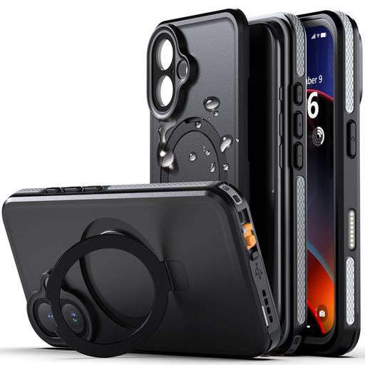 【IP68防水・隠し収納式スタンド】iPhone17用ケース防水衝撃吸収米軍MIL規格水中撮影対応Magsafe対応顔認証対応全面保護完全防水防雪防塵滑り止め手持ちやすい頑丈耐衝撃ストラップ付き雨…