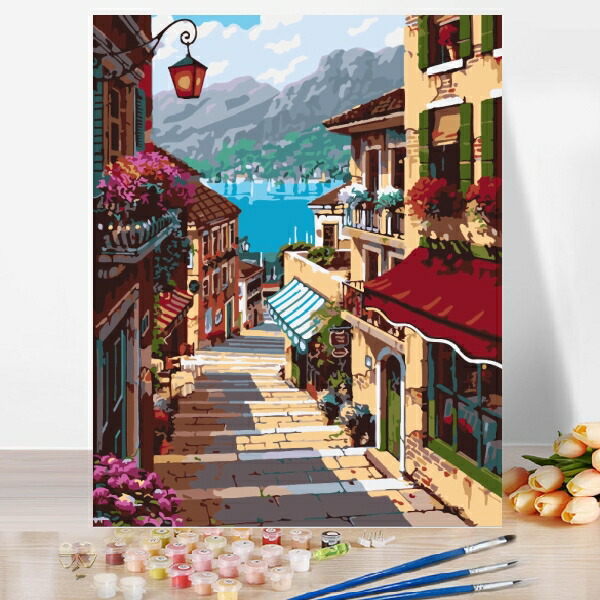 楽天市場】訳あり 数字塗り絵 油絵風 イタリア 街並み 坂道 ヨーロッパ