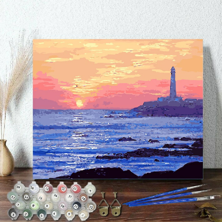 유화 40 x 50 cm 액자 성인 컬러링 북 디지털 컬러링 북 유화 스타일 아트 인테리어 등대 걸작 아크릴 페인트 풍경화 유화 세트 캔버스 바다 경치 데코 컬러링 북 세트 벽 장식 벽걸이 선물 수제 취미 선물 노인 존중, 초보자 생일, 신축 축하, 어머니의 날, 아버지의 날