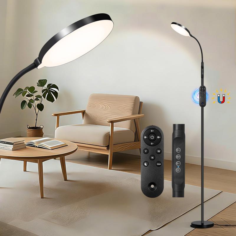 屋内用フロアランプ、240個のLEDアイプロテクションランプ、ベース付き、高さ調節可能、調光可能、フレキシブルグースネック、リビングルーム寝室オフィス用読書灯