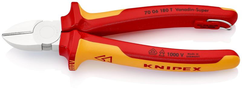 クニペックス KNIPEX 絶縁斜ニッパー 落下防止 (BK) 7006-180TBK