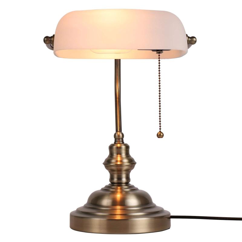 Newrays White Matted Glass Bankers Desk Lamp with Pull Chain Switch Plug インチ Fixture