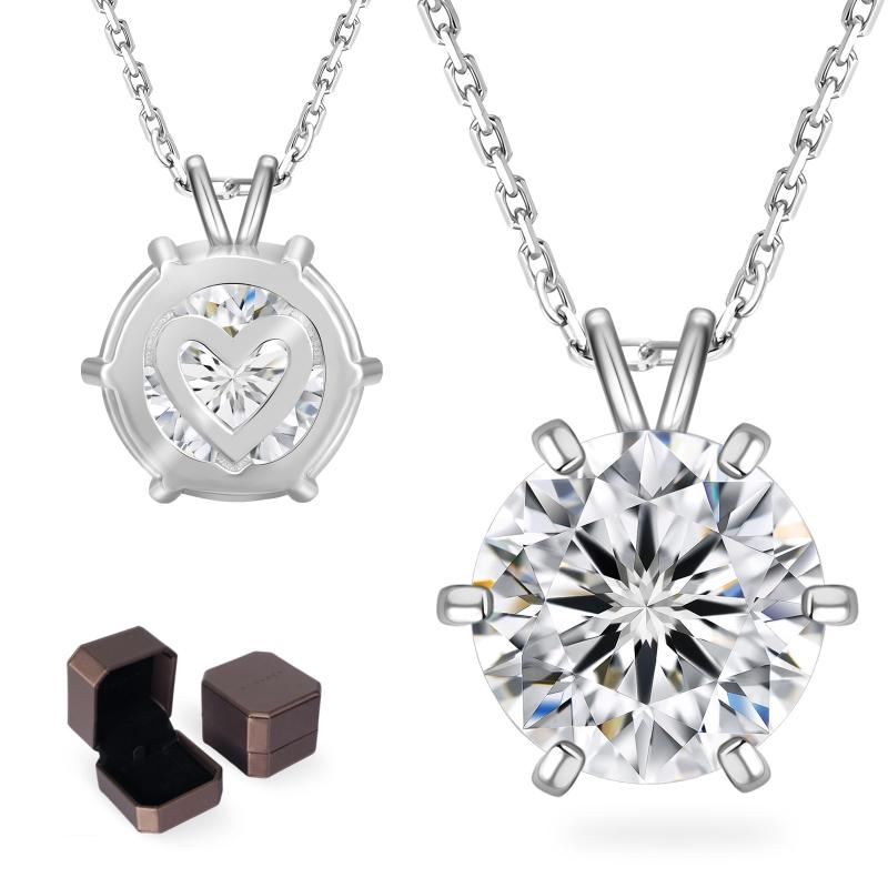 KRKC&CO モアサナイト レディースネックレス 誕生日プレゼント女性 シルバー925 一粒ダイヤネックレス モアッサナイト ペンダントトップ 4/6本爪 0.5/1/2/3ct 金属アレルギー対応 ホワイトゴー