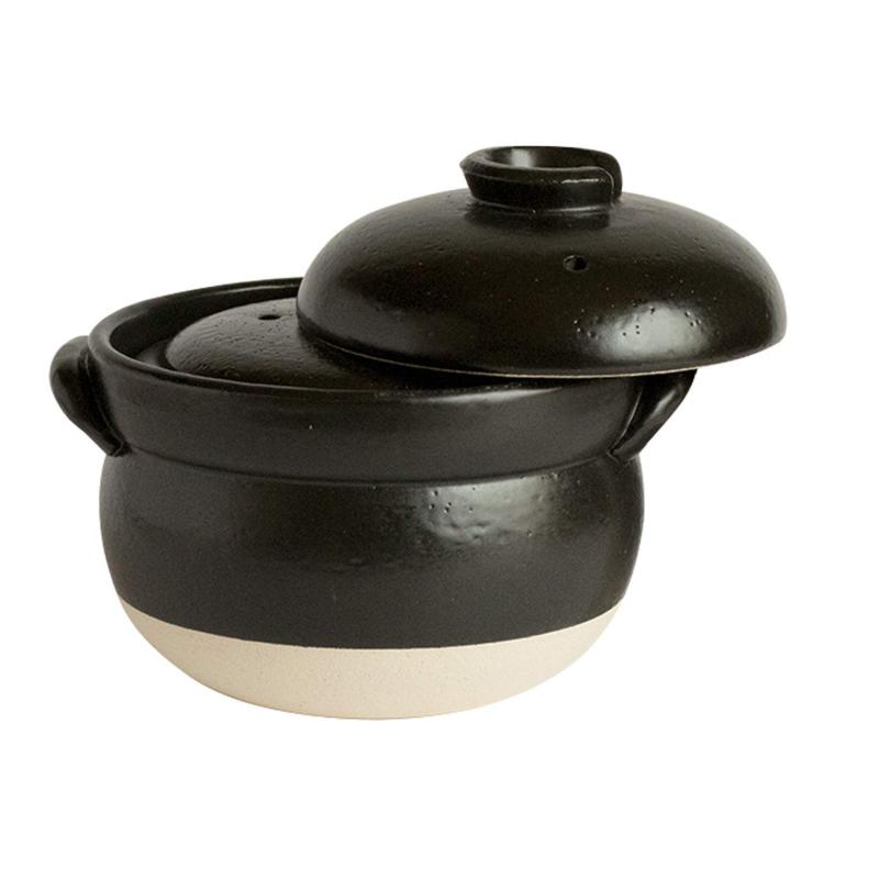 佐治陶器 萬古焼 ご飯鍋 ごはん釜 3合炊き 黒 ブラック 直径約19.5cm 絶品 ごはん鍋 (中蓋付) 日本製 30-1｜クリエイティブグローバル