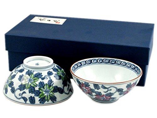 有田 波佐見焼 洸琳窯 染錦鉄仙花 組茶碗(夫婦関係茶碗) 20601