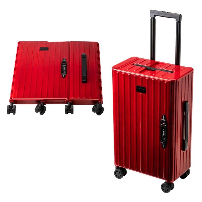 ＆.ＦＬＡＴ 折り畳めるキャリーケース 35L キャリーケース ビジネスキャリー スーツケース 機内持ち込み 耐衝撃 軽量 静音キャスター 海外旅行 TSAロック付き (レッド)