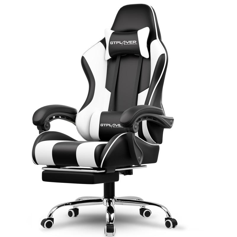 GTPLAYER ゲーミングチェア オットマン サラウンド成り行き マイコン女性議長 パソコンゲーミングチェア 135°リクライニング 【黒茶青写真】 事務机女性議長 執務室女性議長