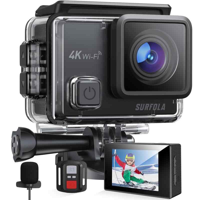 アクションカメラ 4K 30fps 20MP EIS手ぶれ補正 デュアルカラースクリーン 水中カメラ スポーツカメラ マイク付 170度魚眼レンズ リモコン付 1050mAhバッテリー2個 ウェアラブルカメラ 豊富なアク