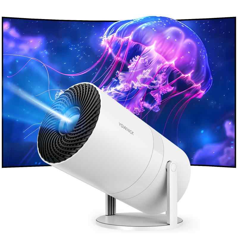 YOWHICK 映写機 身寄り用 2026年最新生い立つ・Android TV積み上げる・270°回転させる 上昇限度投掛ける 27000LM 盛りだくさん固定ディスク 映写機 小型 Wi-Fi 自動小銃台形手を加える Bluetooth5.4 内蔵HiFi金棒引き スマホ/マイコン/Swi