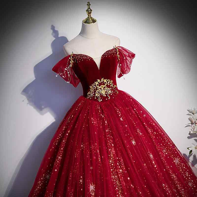 ワンピース レディース ドレス チャイナドレス風 ロング丈 レッド系 深紅 体型カバー 大きいサイズ ゆったり 結婚式 二次会 パーティー用 オフショルダー フレアシルエット 披露宴用 お呼ばれ 上品 高級感 華やか 演奏会 発表会 謝恩会 成人式 花嫁|クリエイティブグローバル