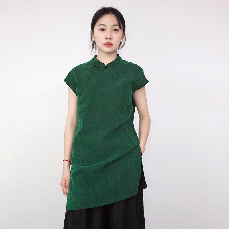 ブラウス レディース 中国風 トップス スタンドカラー 長袖 ミドル丈 シャツ チャイナ服 新中式 エスニック風 ゆったり シルク風 雲紗風 伝統的 民族衣装 体型カバー 着痩せ お腹周り 高級感 上品 カジュアル 通勤用 普段使い 春秋 大人かわいい ｜クリエイティブグローバル
