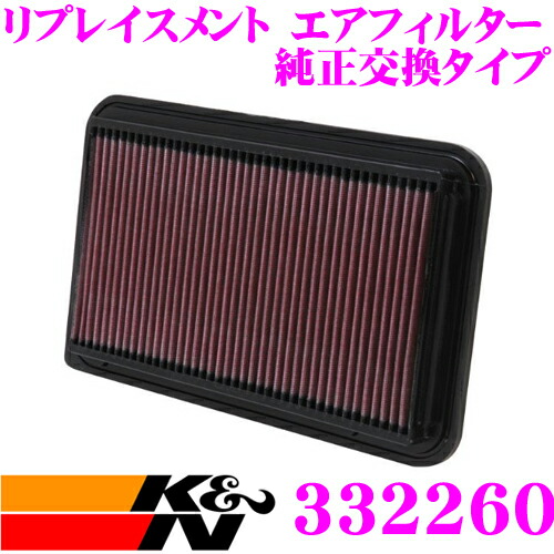 【まもなく終了19日迄！抽選で最大77,777ポイント】 K&N 純正交換フィルター 33-2260 トヨタ アルファード/ハリアー など 用 リプレイスメント ビルトインエアフィルター 純正品番:17801-20040対応